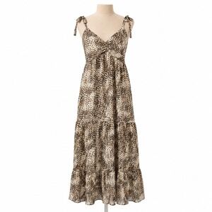 Y2K Express Animal Print Babydoll Maxi Dress Size S Brown Tiered Indie Festival‎